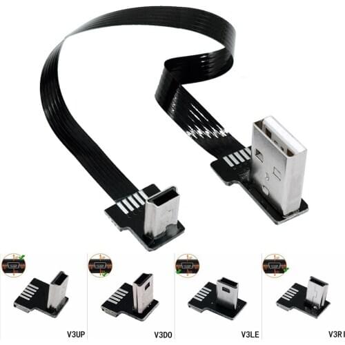 FPC 5CM Mini USB B Type 5pin Male UP Down Left Right Angled 90 Degree to USB 2.0 Male Data Cable 0.25m 0.5m