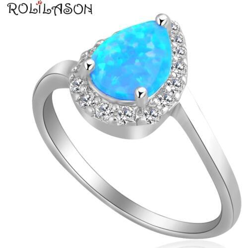 Water drop Blue fire Opal silver plated Fashion Jewelry Birthday Crystal Rings USA size #6.5 #7.5 #7.75 #6.75 #6 #8.5 OR394