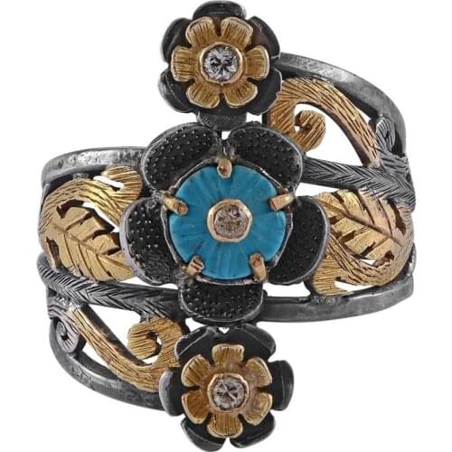 Bohemia Vintage Ancient Tree Branch Sun Flower Ring Punk Rock Retro Pattern Statement Motorcycle Finger Rings for Women Jewelry