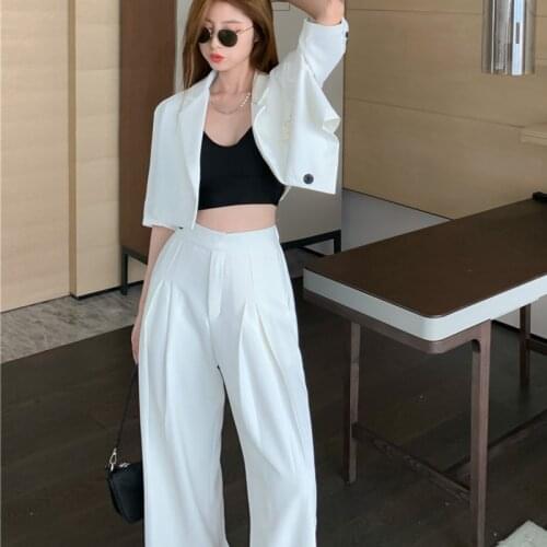 2021 summer Casual Two Piece Set Women Crop Top Vintage Blazers Coat & Pants Suits 2 piece sets womens outfits trousers suit set