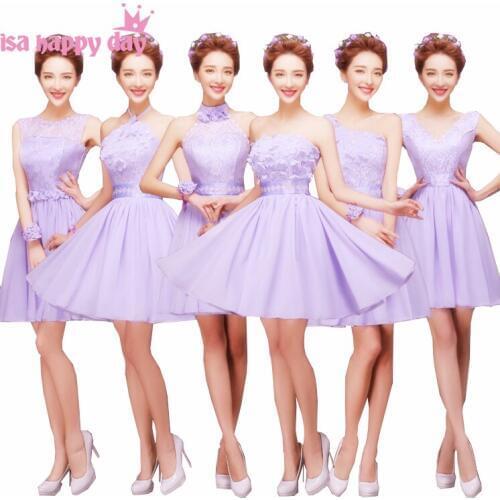 Short lilac lavender bridesmade bridesmaids a line dress knee length gown mixed a line bridesmaid dresses chiffon H4239