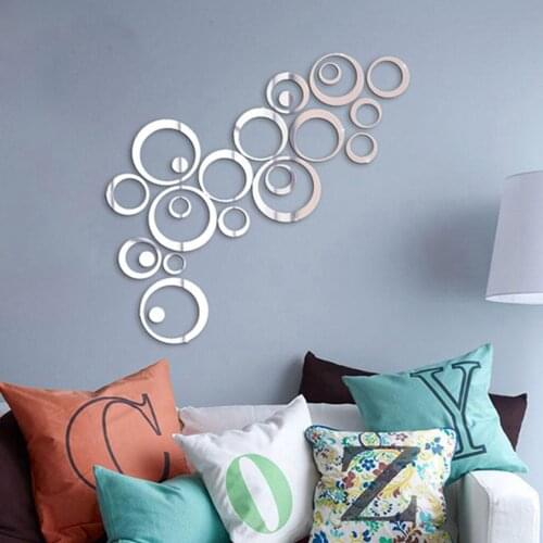 23pcs/Set Creative 3D Circles Mirror Wall Sticker Decoration DIY Decal Vinyl Mural Home Decor Removable Self-Adhesive Films