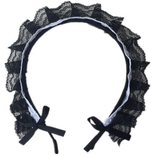Lace Bowknot Lolita Housemaid Headband Girls Hair Hoop Lovely Gift Cosplay Party Photo Props Carnival Headwear Decor Accessories