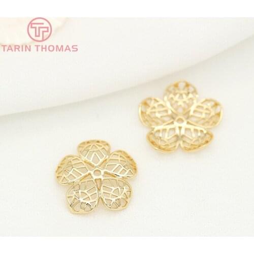 4PCS 16x17MM 24K Gold Color Plated Brass Flower Beads Caps High Quality Diy Jewelry Findings Earrings Accessories