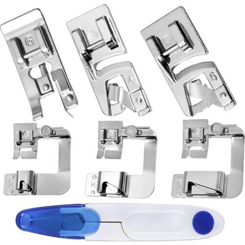 LMDZ 6 Pcs Sewing Machine Presser Foot Set Narrow Rolled Hemming Foot Kit for All Low Shank Snap-On Singer Brother Janome