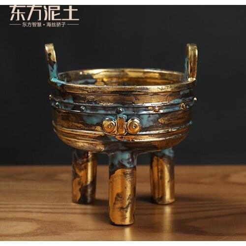 Small joss stick incense burner furnishing articles zen tea room space/bronze color harp furnace with three legs