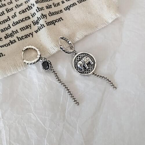 ModaOne Asymmetric Elephant Black Cubic Zirconia Thai Silver Color Hoop Earrings For Women Girls Long Tassel Dainty Jewelry