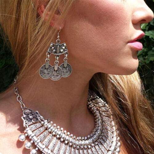 Fashion Jewelry Vintage Punk Exaggerated Earrings Bohemian Coin Earrings Exquisite Chic Womens Elegant Earrings