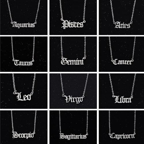 Zodiac Alphabet Pendant Necklace For Women Stainless Steel Twelve Constellation Initial Letter chain Necklace Jewelry Gifts