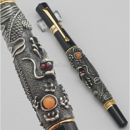 Jinhao Flying Dragon Ancient Fountain Pen, Metal Embossing Iridium Fine Nib, Noble Grey Color For Office & School & Home Writing
