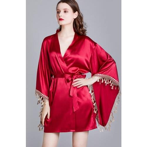 Sexy Nightgown Deep V Lace Kimono 2021Summer Women Silk Satin Robe Pajamas Bridal Gown Nightwear Home Wedding Female Sleepwear
