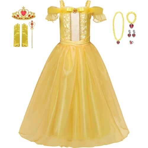 Princess Belle Dress Kids Clothes Beauty And Beast Belle Princess Dress Children Cosplay Costume Kids Girl Prom Party Clothing