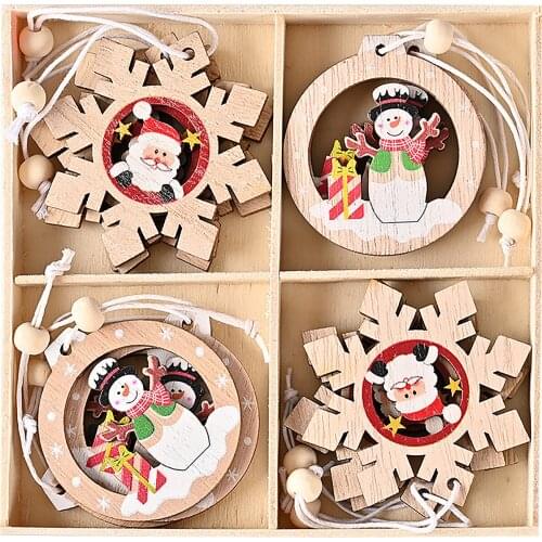 Hollow Printed Christmas Tree Ornaments Vintage Pendants Kit Hanging Colorful Bells DIY Crafts Kids Gift Wooden Star/Tree/Ball