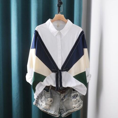 Lamtrip Geometric Stitch Bow Patchwork Long Sleeve Shirt Blouse