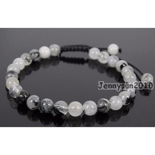 Handmade 6mm Adjustable Natural Tourmaline Quartz Gems Stone Round Bead Bracelet Healing Reiki 5 Strands/Pack