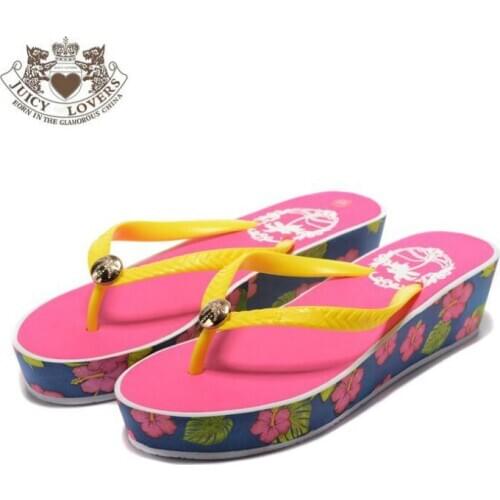 Free Shipping JUICY LOVERS Brand Fashion Summer Slippers Flat Beach Slipper Sandals Pink Flowers Sportswear Women Flip Flops