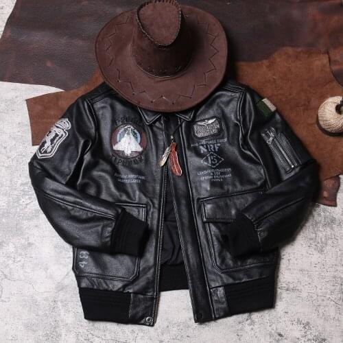 DS480 Rock Can Roll Read Description! Asian Size Air Force A2 Pilot High Quality Embroidery Genuine Cow Leather Biker Jacket