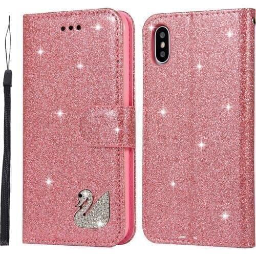 SMILYOU Flip Leather Phone Case For iPhone X 7 8 Plus Case Glitter Card Slot Wallet Stand Cover For iPhone 6 6S Plus 5 5E Fundas