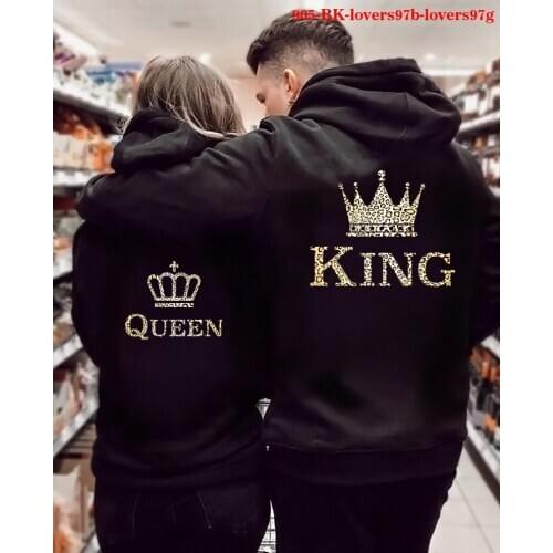 Lover Hoodies Printed QUEEN KING Couple Sweatshirt Plus Size Hooded Clothes Women Oversized Sweatshirt Fall 2021 Homme Clothing