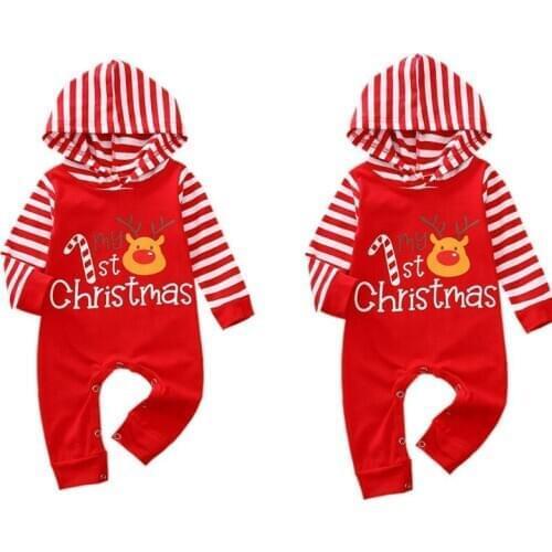 2020 Baby Spring Autumn Clothing Newborn Kids Baby Girl Boy Romper Jumpsuit Santa Claus Patch Striped Outfits Christmas Clothes