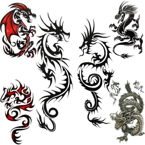Waterproof Temporary Tattoo For Women Men Minimalist Fire Dragon Tattoo Sticker Realistic Totem Water Transfer Tatoo Body Chest