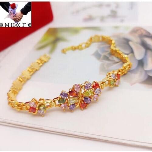 OMHXFC Jewelry Wholesale YM988 European Fashion Fine Woman Girl Party Birthday Wedding Gift Flower AAA Zircon 24KT Gold Bracelet