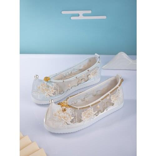Retro Women Flats Original Improved Ming Dynasty Gauze Shoes Flat Bottomed Shoes Antique Embroidered Shoes Mesh Air New Summer
