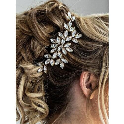 Luxury Full Rhinestone Hair Comb Women Flower Head Jewelry Gold Silver Wedding Headpieces Bridal Hair Accessories Hair Clips