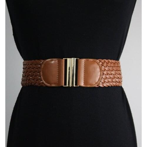 Womens runway fashion pu leather elastic Cummerbunds female Dress coat Corsets Waistband Belts decoration wide belt