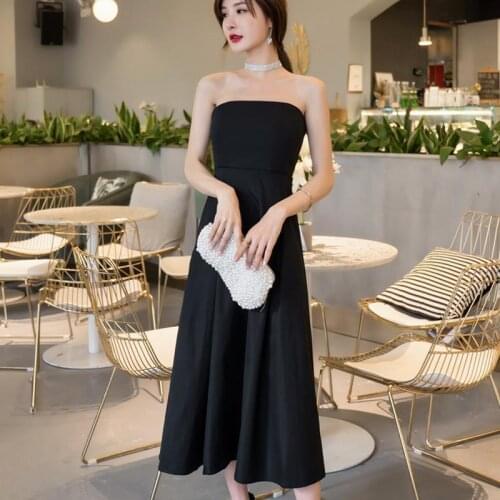 Women Sexy Sleeveless Solid Backless Off Shoulder Tube Top Pleated Dress Evening Party Stretch Long Maxi Dresses Black Blue Y904