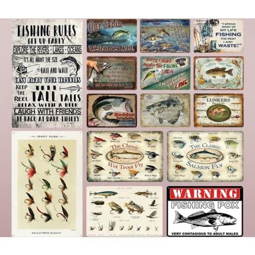 Fishing Tin Sign Vintage Retro Metal Sign Wall Decor for Lake House Cabin Fishing Gift Metal Plate