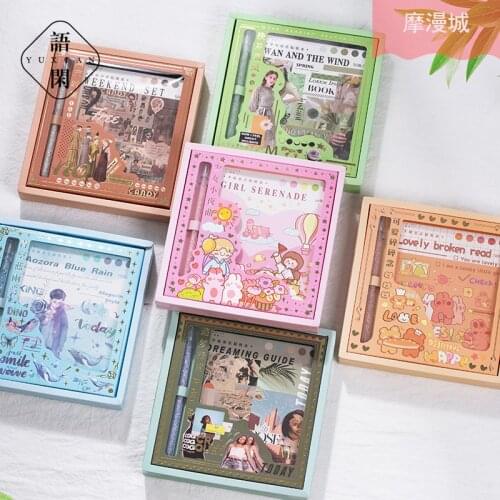 1set 50sheets Stickers+1 Knife Sticker Scrapbooking Cartoon Material Decoration Stationery Office School Supplies