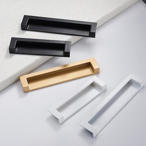 1Pc New Black Gold White Cabinet Buckle Knobs Handle Embedded Cabinet Door Invisible Hidden Wardrobe Drawer Dark Handle