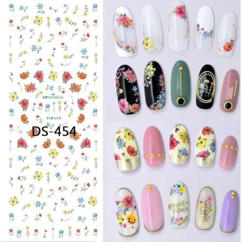 1 Pc Colorful Rose Flower Lace Stripe Fruit Winebowl Watermark Large Sheet Decal Sticker DS-450-457 Japan Manicure Nail Sticker