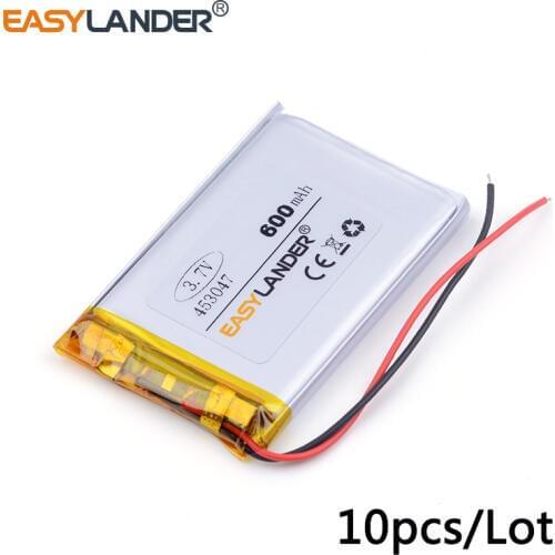 10pcs /Lot 3.7v lithium Li ion polymer rechargeable battery 453047 600mAh For Bluetooth MP3 MP4 PSP sound card beauty instrument