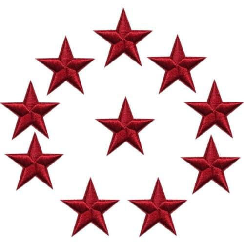 10PCS Wine Red Stars Embroidered Patches Sew Iron On Badges For Dress Bag Jeans Hat T Shirt DIY Appliques Craft Decoration
