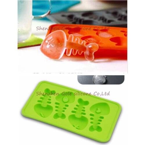 100pcs/lot Free Shipping Silicone Fish Bone Shaped Ice Cube Trays Mold Maker