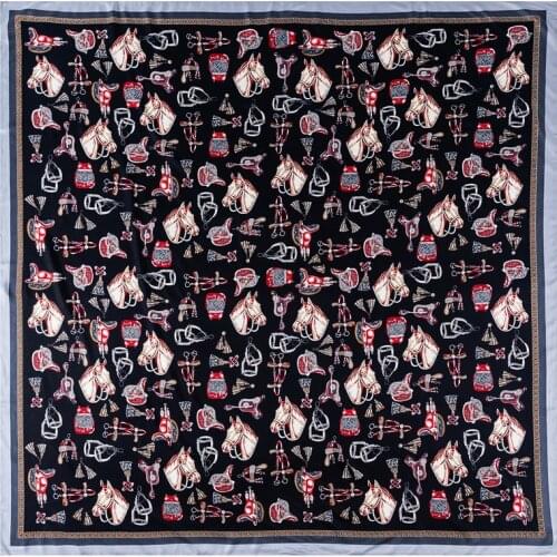 130cm Twill Silk Scarf Saddle Print Big Square Scarf Women Bandana Shawl Luxury Brand Foulard Scarves Wraps For Ladies Echarpe