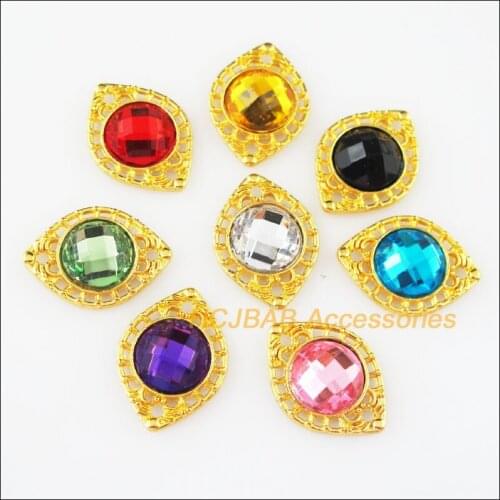 16 New Oval Eye Mixed Charms Acrylic Pendants Gold Color Connectors 15x20mm