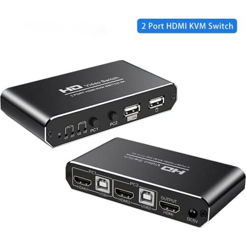2 Port HDMI KVM Switch 4Kx2K Ultra HD USB HDMI KVM Switcher Splitter for Dual Display Screen Keyboard Mouse Switching EDID HDCP