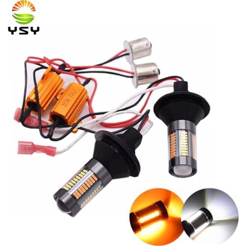 2PCS 1156 BA15S BAU15S T20 7440 Dual Color P21W PY21W 66SMD LED Canbus Bulbs Turning Lights White Amber No Error DRL 12V