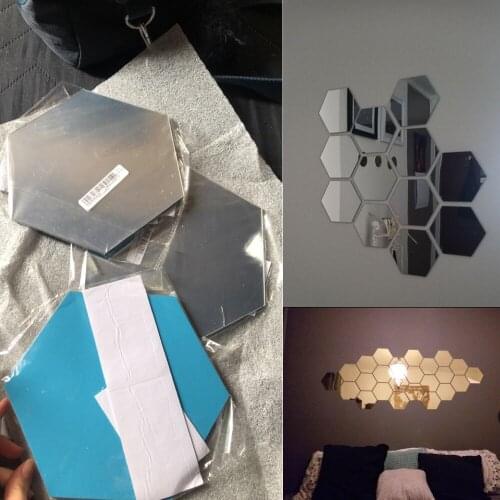 6/12PCs Geometric Hexagon Mirror Wall Sticker DIY Home Decorative Mirror 5 Sizes Living Room Removable Safety 3D Acrylic Mirror
