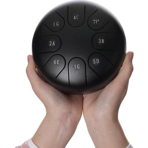 8 Notes 6in Steel Tongue Drum Standard G Key with Music Book Gift Black