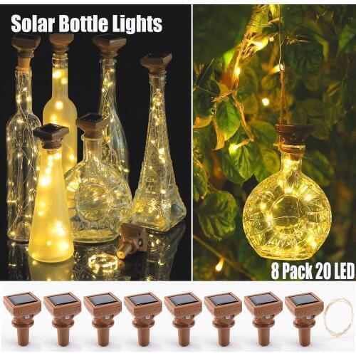 8 Pack Solar Light String Wine Bottle Lights with Cork Firefly Lights for Bottles Wedding Party Christmas Indoor/Outdoor Decor