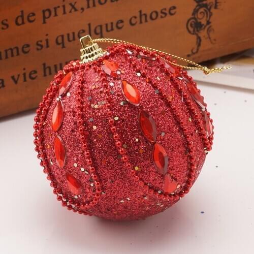 8cm Christmas Rhinestone Glitter Baubles Red Ball Xmas Tree Ornament Decoration Decoration For Home Xmas Tree Hanging #50g