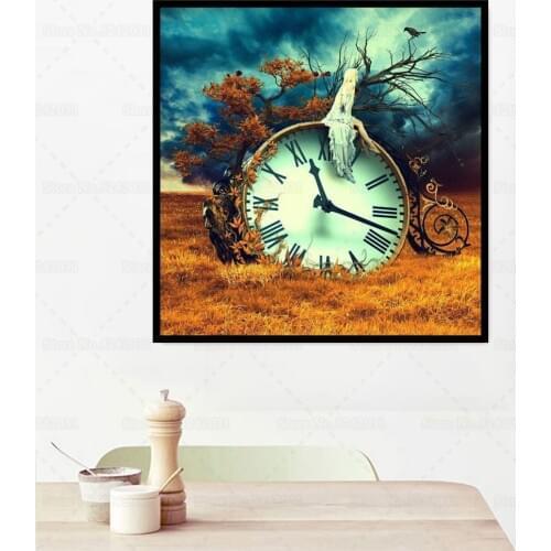 Surrealism Modern Full Drill Diamond Painting Fantasy Clock and Girl Rhinestone Embroidery Cross Stitch Kit Wall Decoration