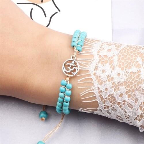 Woven Rope Rounded Beaded Bracelet Handmade Adjuatable Knot Bracelets&Bangles 4mm Natural Stone Turquoises Jewelry For Men/Women
