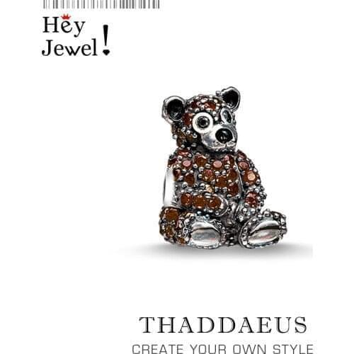 Beads Brown Teddy Bear, Silver & Rhinestone Beads Fits Bracelet Europe Jewelry Thanksgiving Gift For Women & Men
