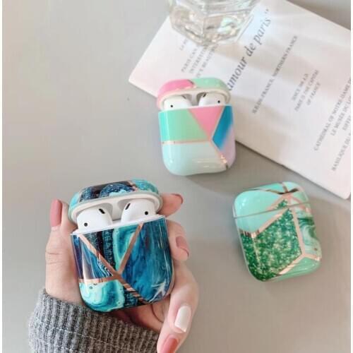 Golden rim Marble Pattern Earphone Case For Airpods 1 2 IMD soft Case Cover Charging Box Shell For AirPods 1 2 Protective Cover