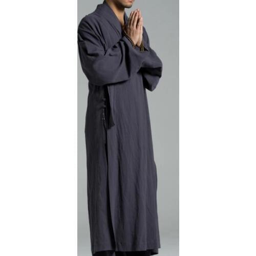 UNISEX Summer&Spring Cotton&linen abbotmonk long robe gown shaolin kung fu laymeditation uniforms martial arts suits dark gray